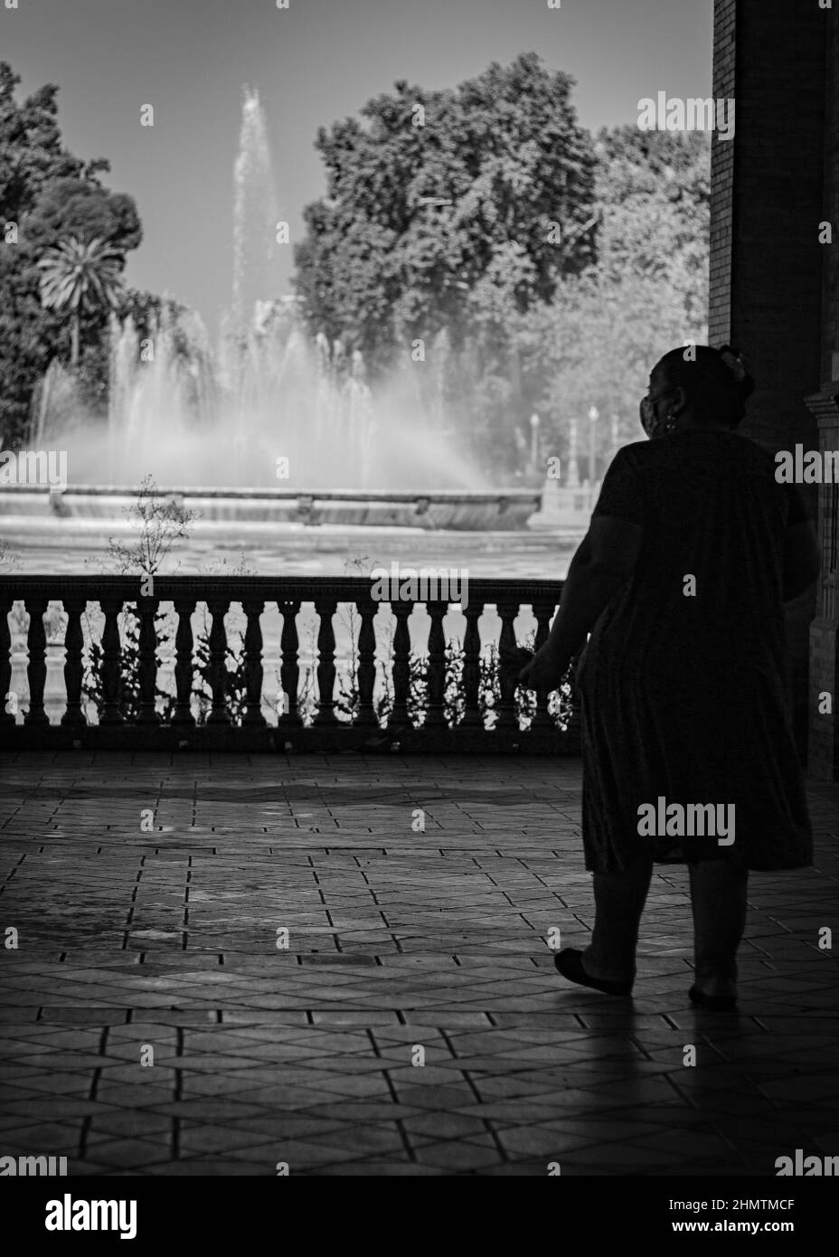 Seville, Spain: 03-07-2021: Seville Sevilla Plaza de Espana in Andalusia Spain square. is a square in the Parque de Maria Luisa, Historical landmark. Stock Photo