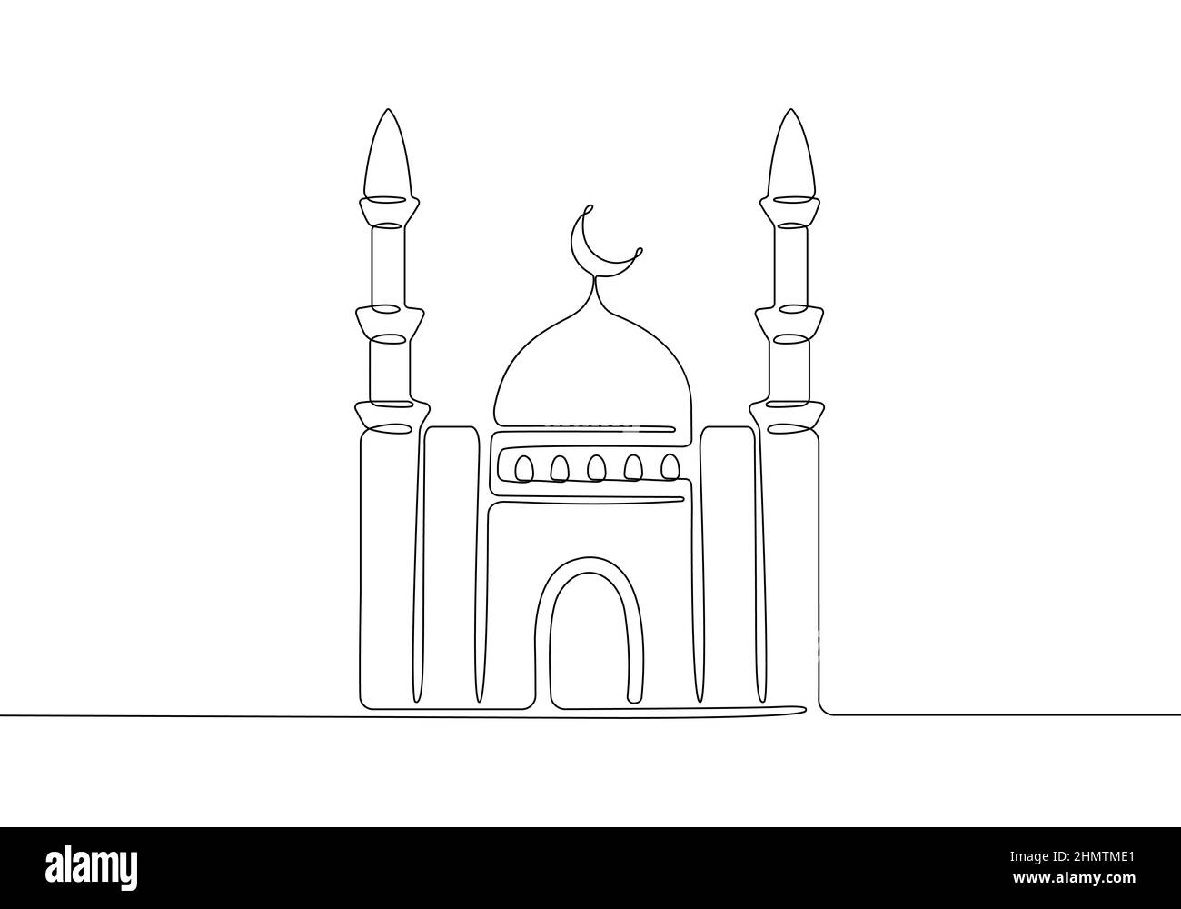 One line drawing islamic mosque building. Continuous line vector minimalist design. Stock Vector