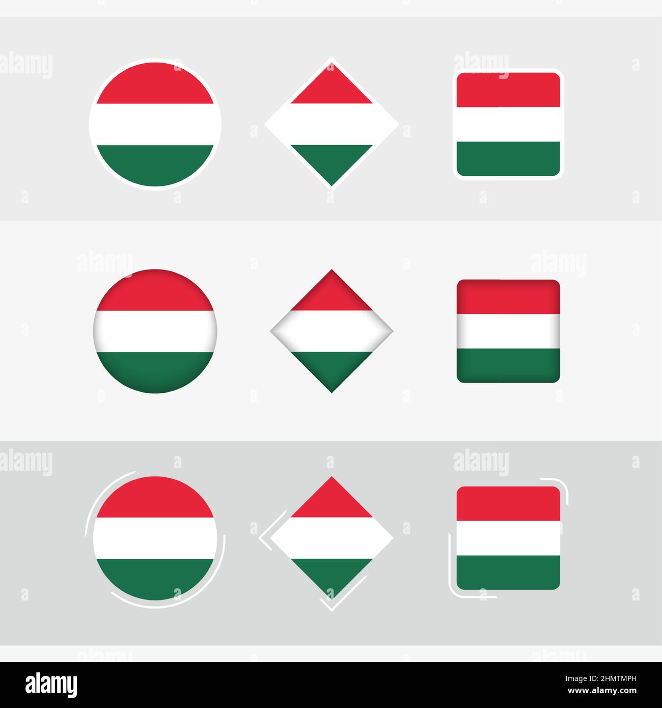 Hungary flag icons set, vector flag of Hungary. Three versions of icon. Stock Vector