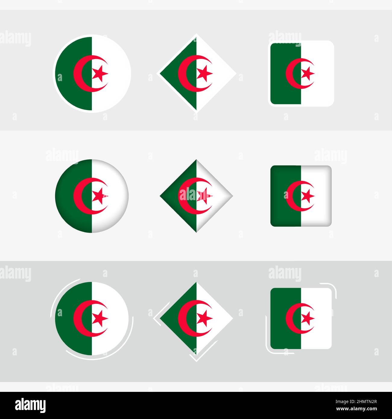 Algeria flag icons set, vector flag of Algeria. Three versions of icon. Stock Vector