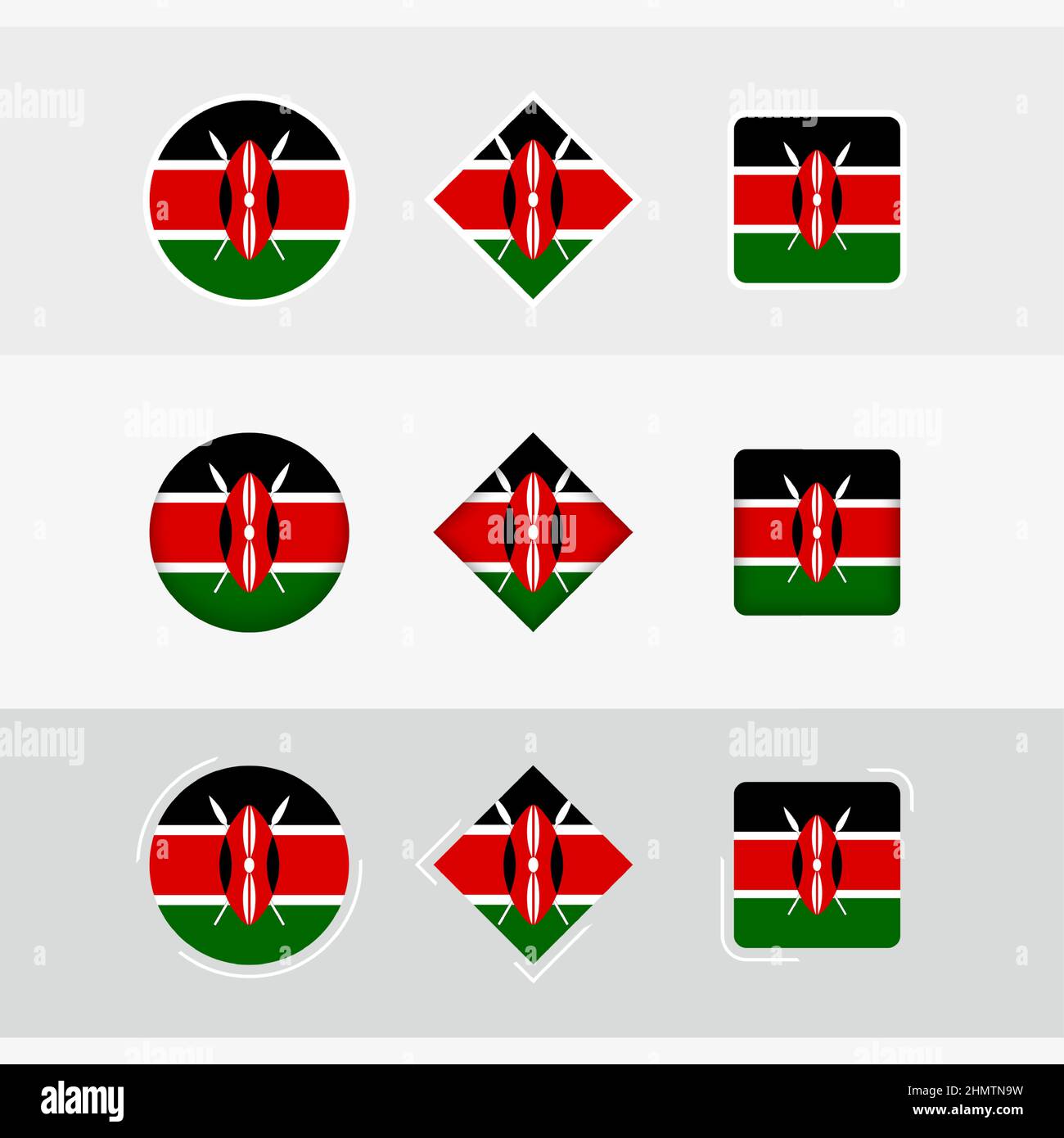 Kenya flag icons set, vector flag of Kenya. Three versions of icon. Stock Vector