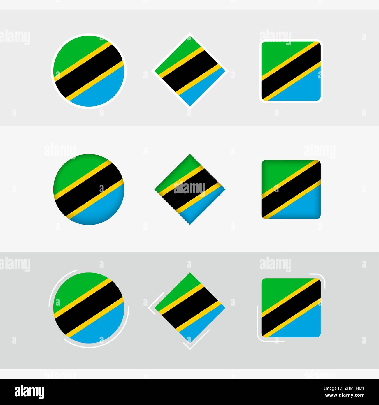 Tanzania flag icons set, vector flag of Tanzania. Three versions of icon. Stock Vector