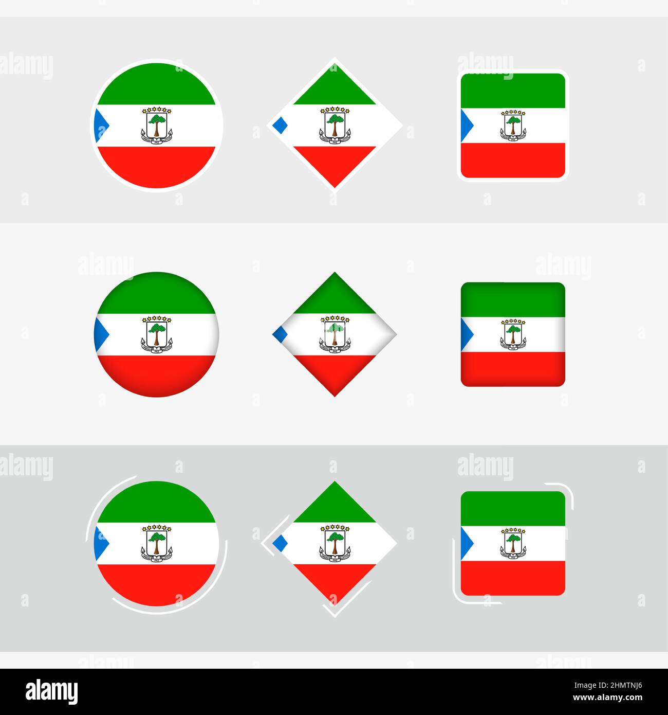 Equatorial Guinea flag icons set, vector flag of Equatorial Guinea. Three versions of icon. Stock Vector