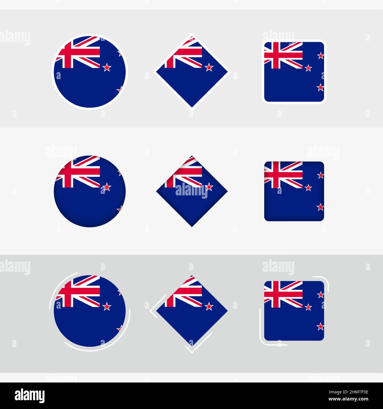 New Zealand flag icons set, vector flag of New Zealand. Three versions of icon Stock Vector