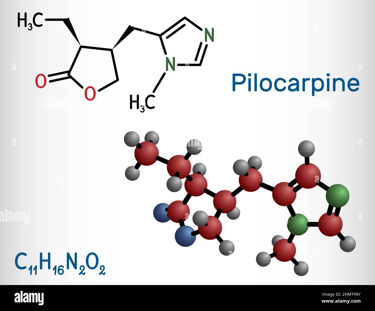 Pilocarpine molecule. It is natural alkaloid, used on the eye to treat