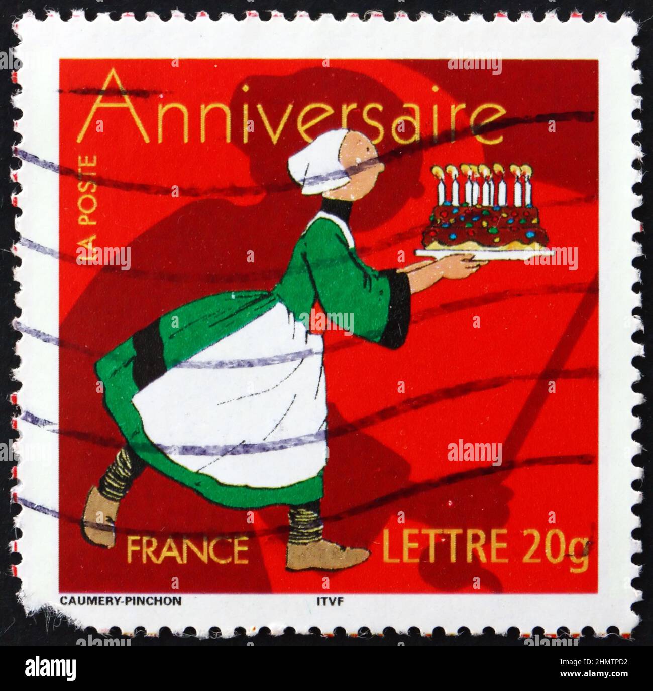 FRANCE - CIRCA 2005: a stamp printed in France shows woman with birthday  cake, happy birthday, circa 2005 Stock Photo - Alamy