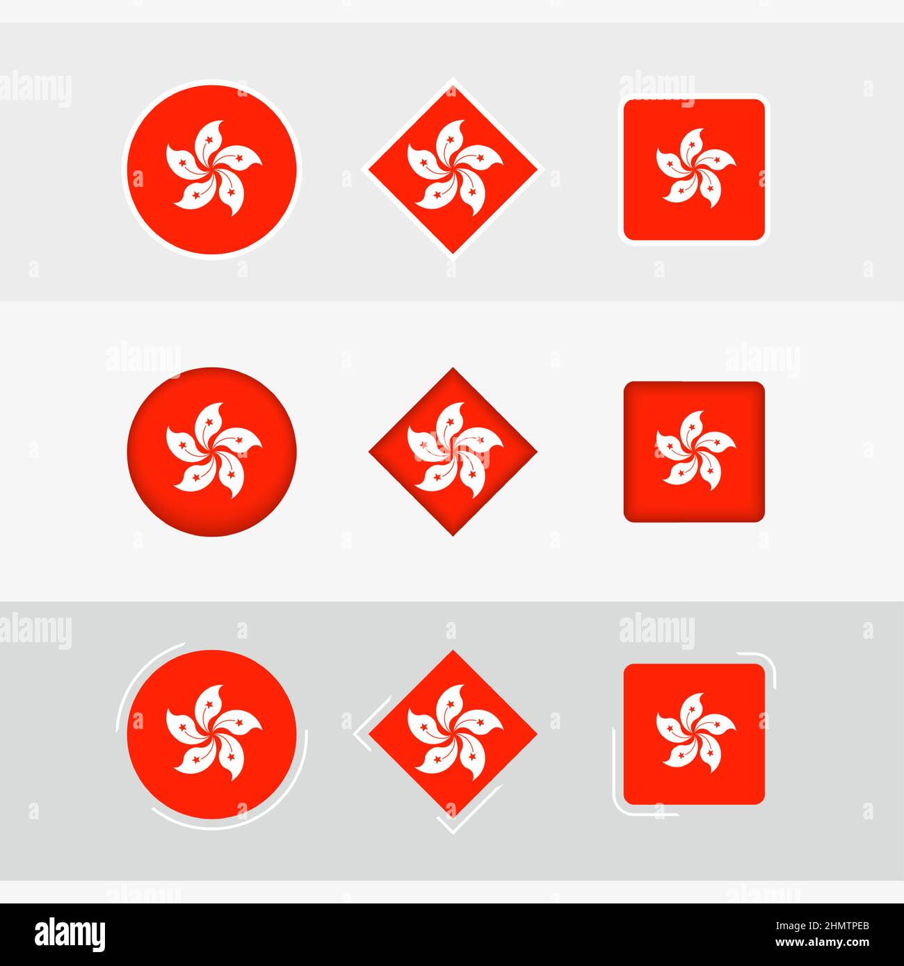 Hong Kong flag icons set, vector flag of Hong Kong. Three versions of icon. Stock Vector