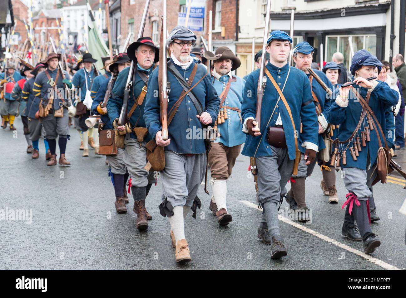 Reenactors marching through Nantwich on Holly Holy Day in 2016 Stock Photo