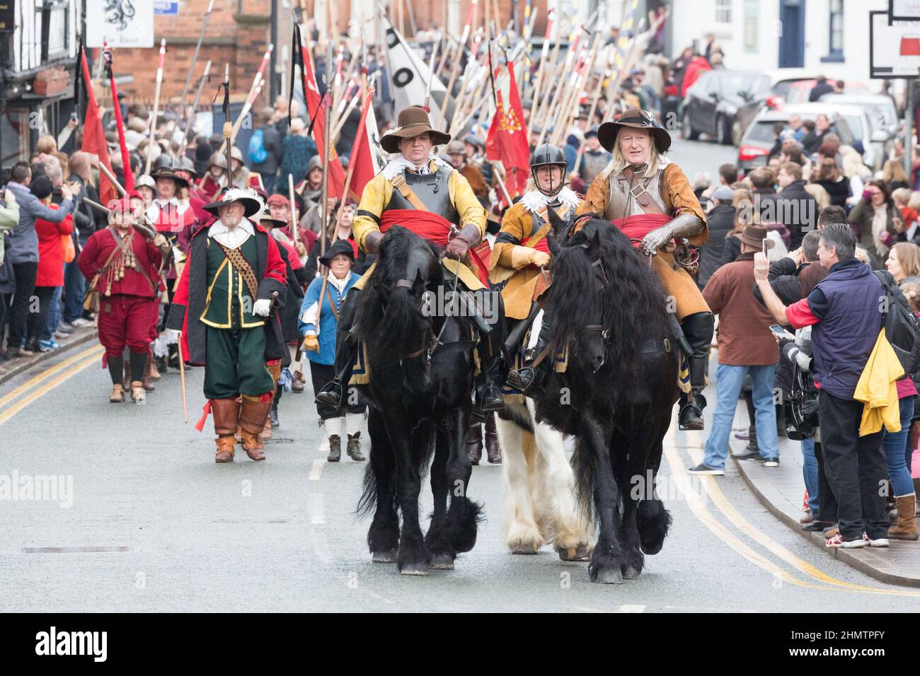 Reenactors marching through Nantwich on Holly Holy Day in 2016 Stock Photo