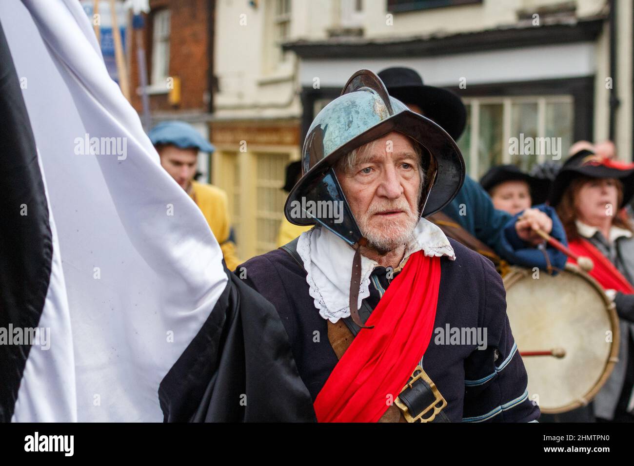 Reenactors marching through Nantwich on Holly Holy Day in 2016 Stock Photo