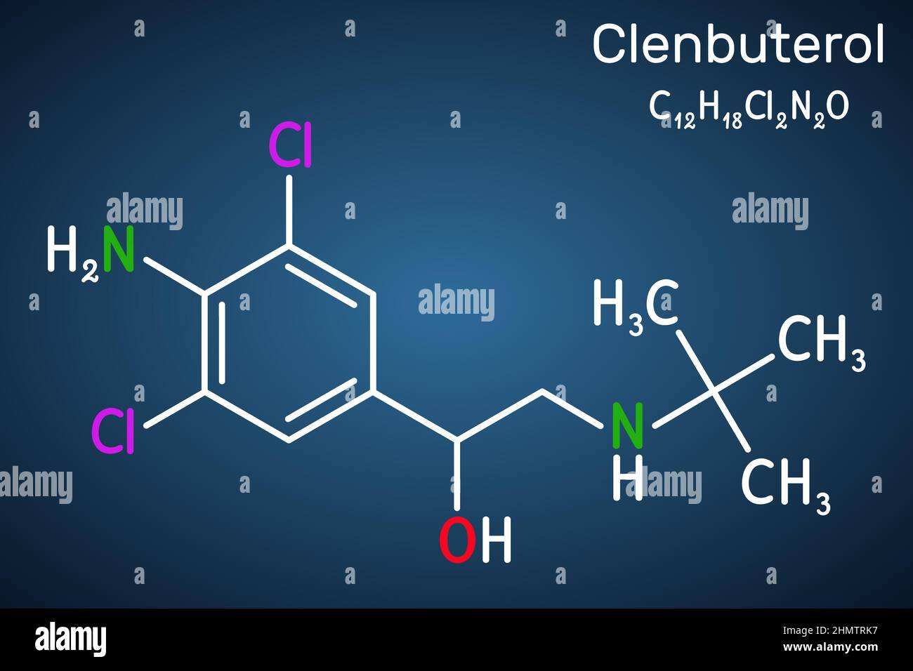 Clenbuterol molecule. It is sympathomimetic amine, decongestant