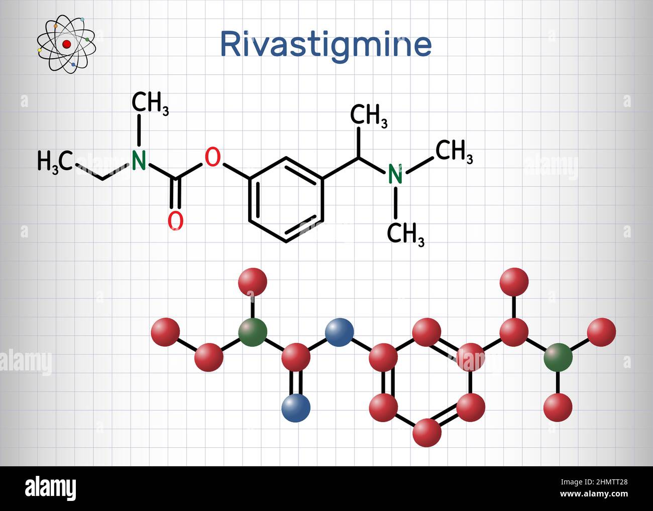 Rivastigmine molecule. It is acetylcholinesterase inhibitor, used for