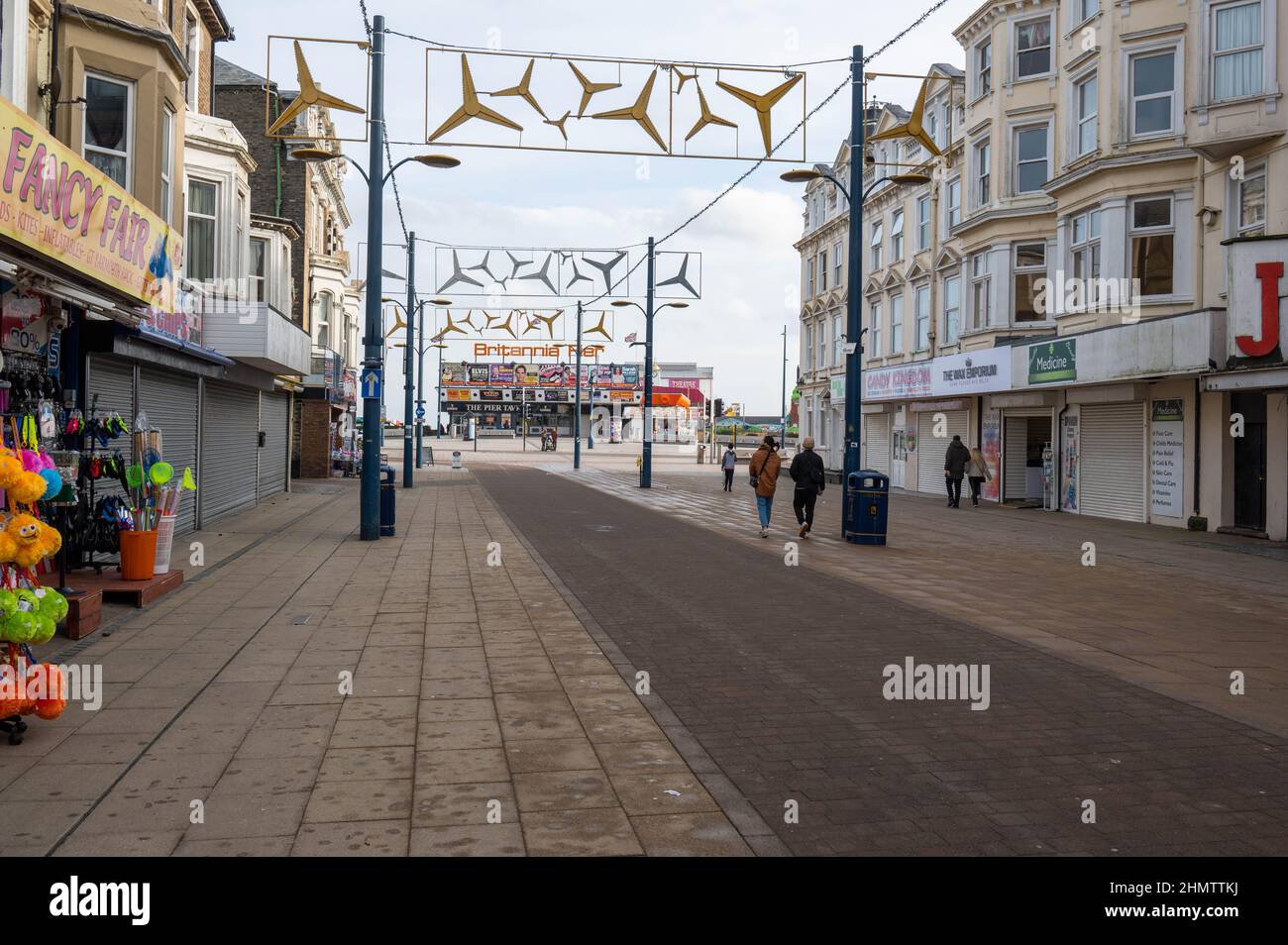 View of Regent Road Great Yarmouth in Winter with small number of shops