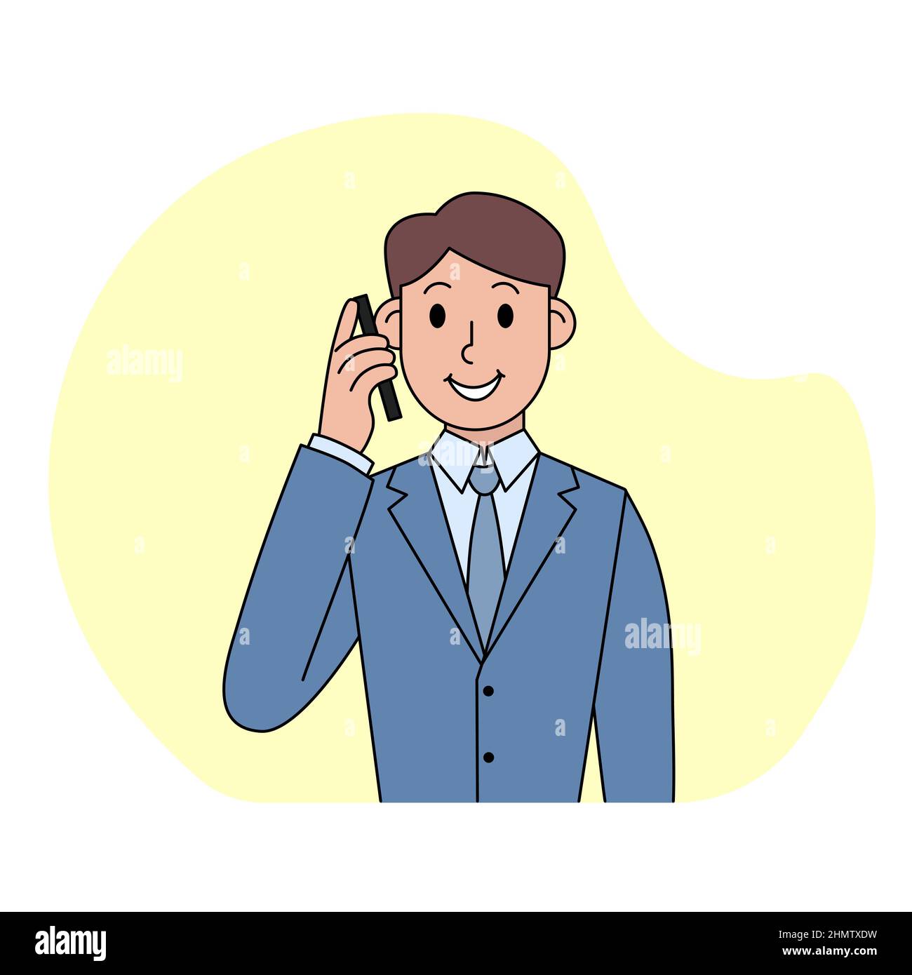 Smiling young man is talking on the phone. Vector illustration in cartoon style on beige background Stock Vector