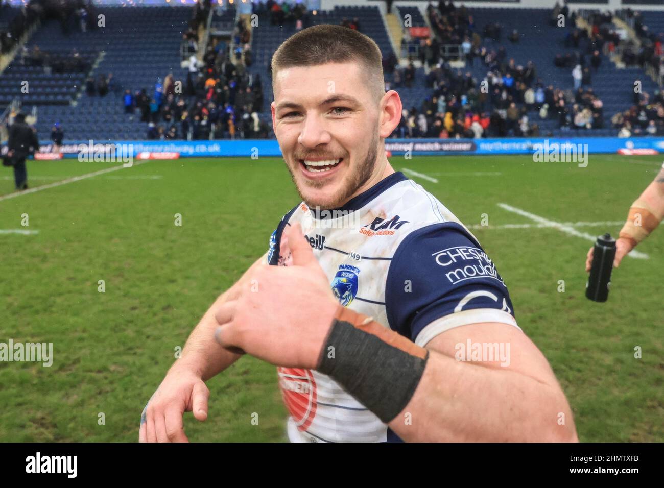 Danny Walker 16 of Warrington Wolves celebrates the 2022 win Stock