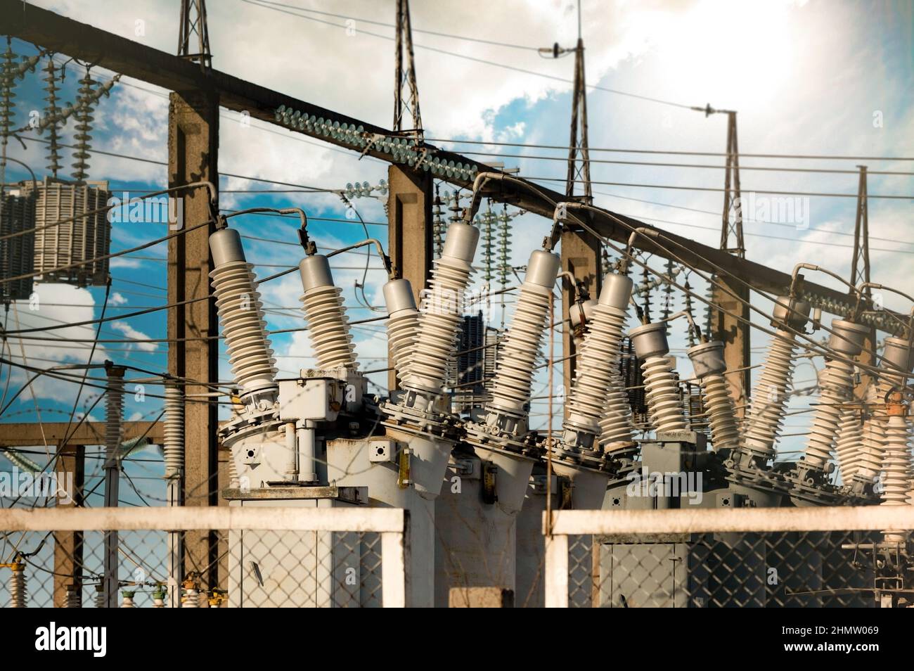 High voltage circuit breaker in a substation. Power generation. Energy