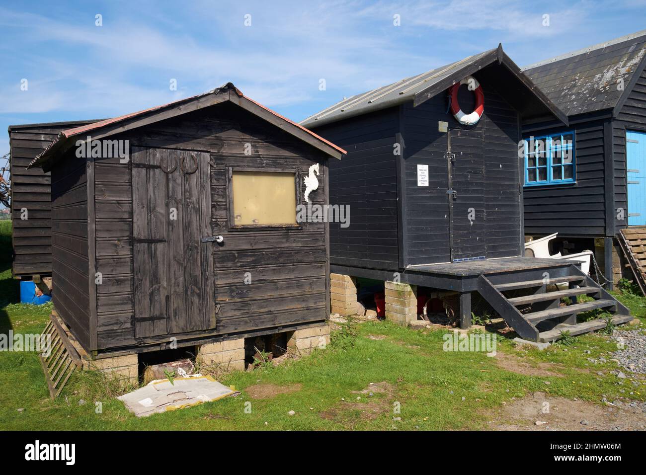 Fishermen's huts, Southwold harbour, Suffolk, England. Stock Photo