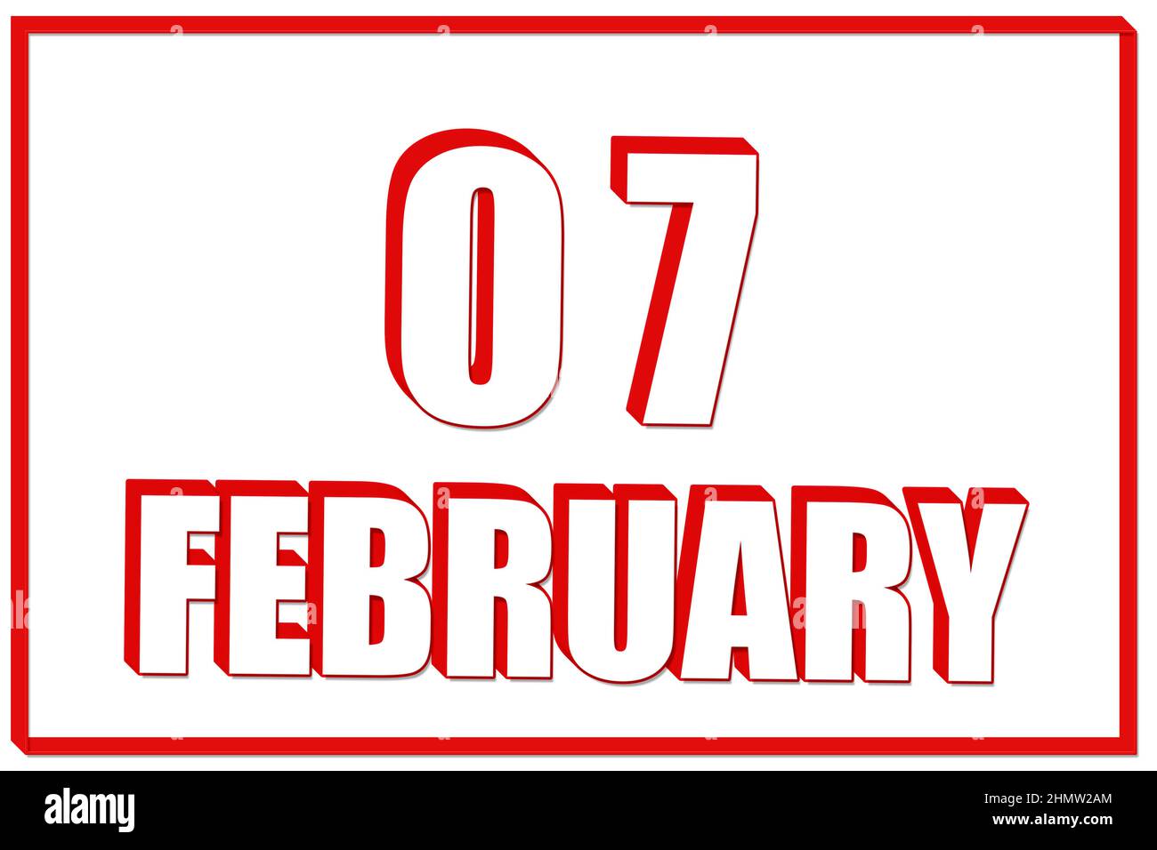 7th day of February. 3d calendar with the date of 7 February on white ...