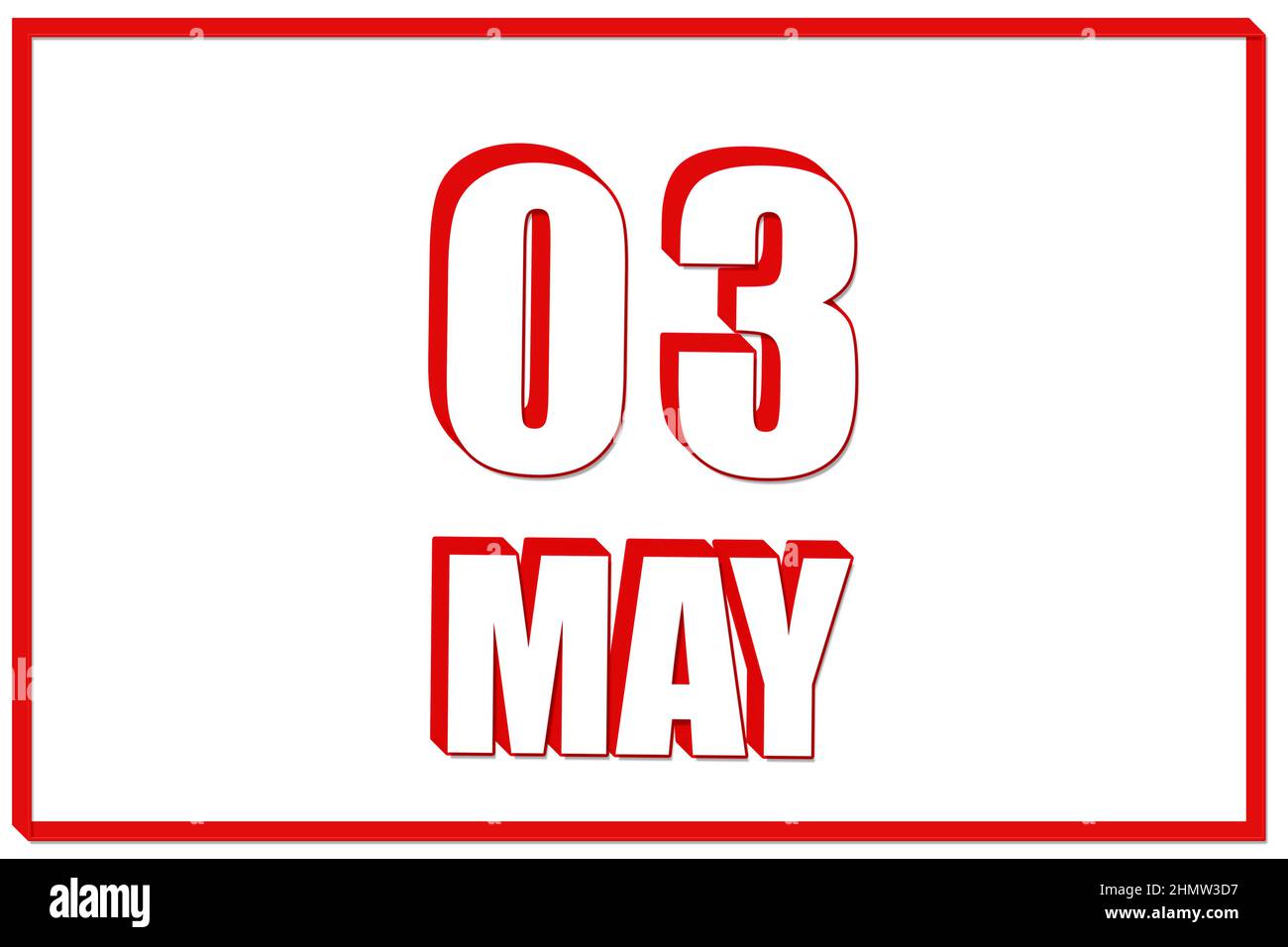 3rd day of May. 3d calendar with the date of 3 May on white background