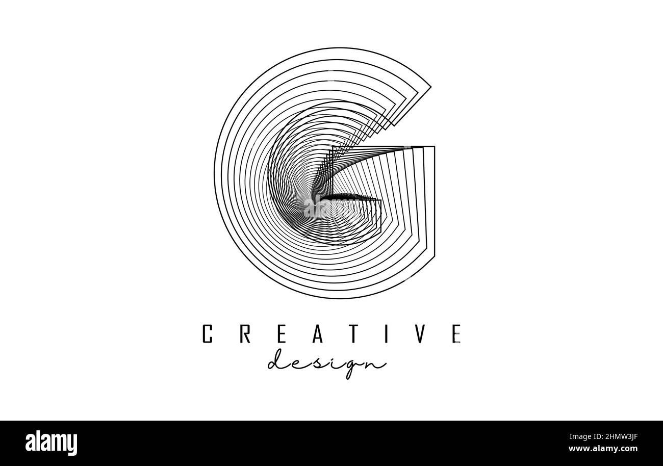Letter G logo with lines and spiral effect. Vector illustration with ...