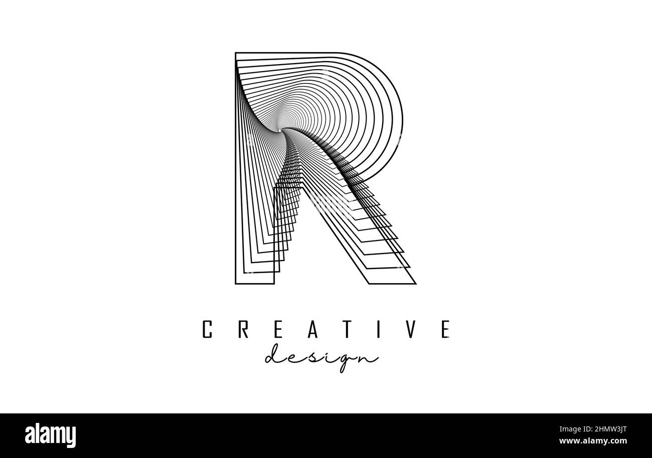 Letter R logo with lines and spiral effect. Vector illustration with ...