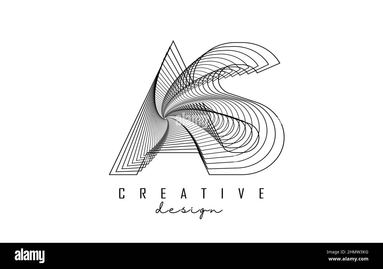 Letter AS logo with lines and spiral effect. Vector illustration with