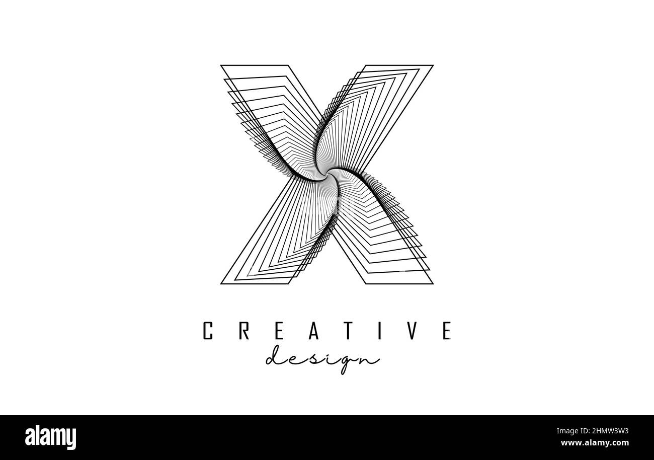 Letter X logo with lines and spiral effect. Vector illustration with ...