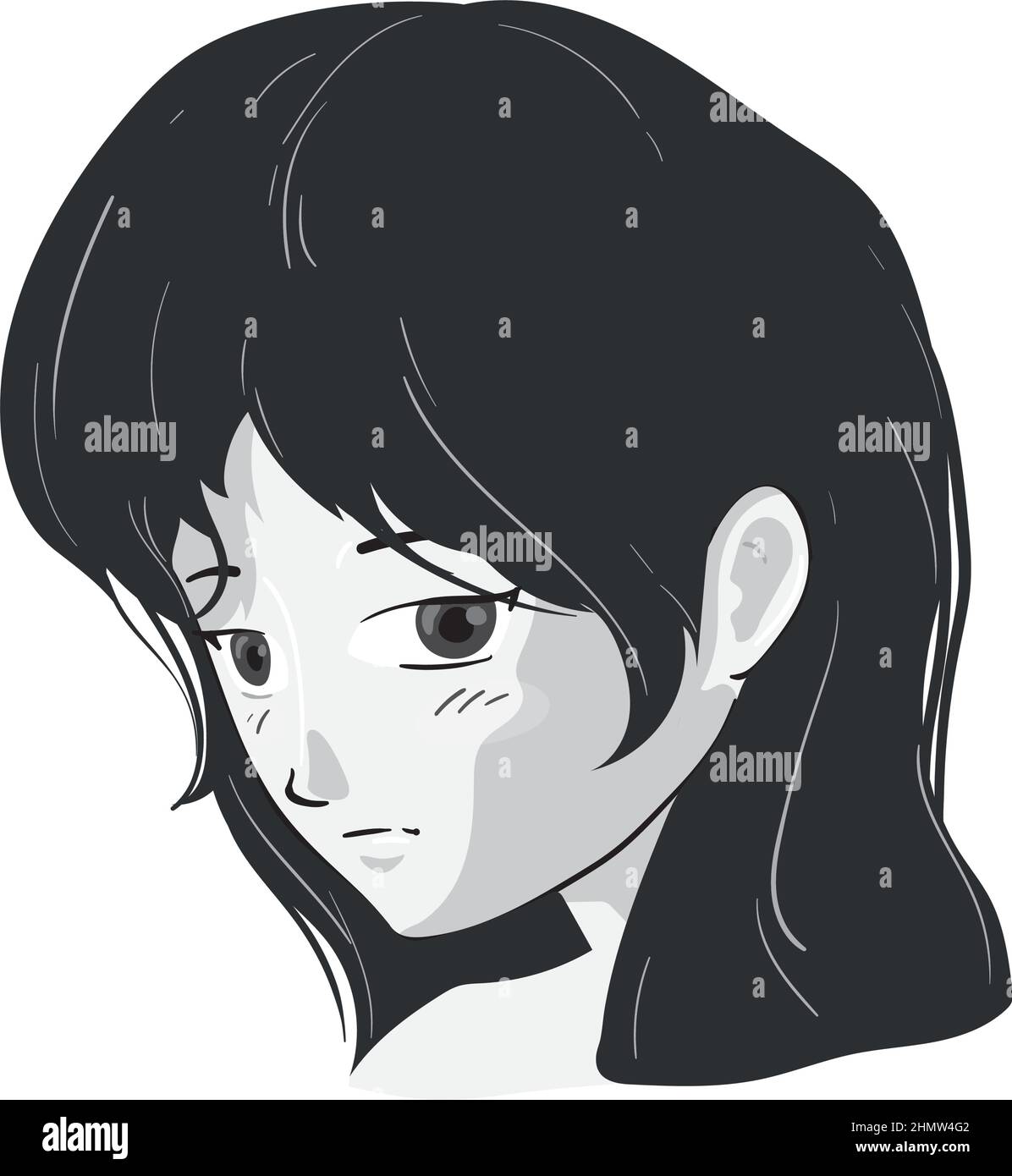 Vetor de Emotion anime icon sad in simple black design do Stock