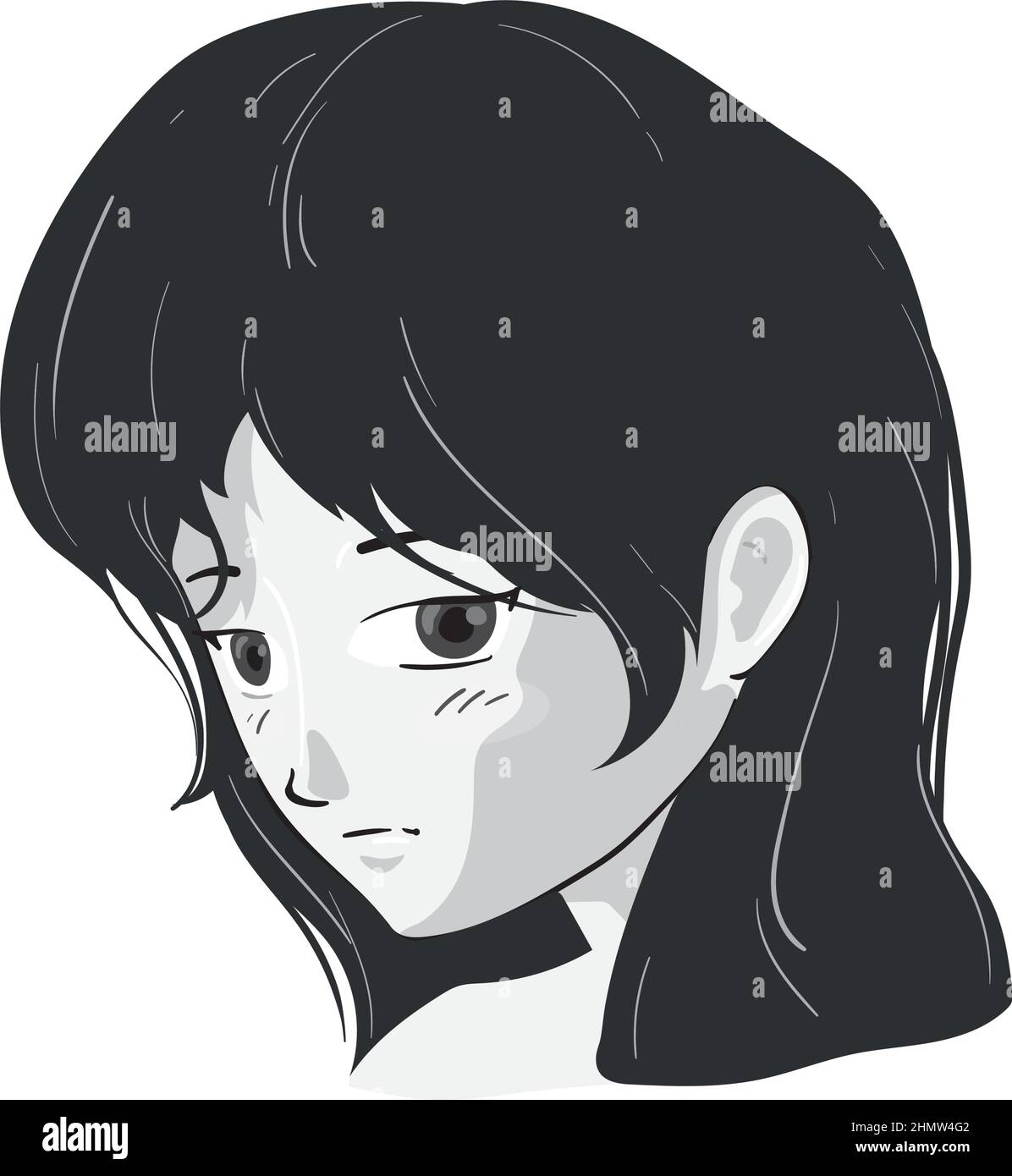 Sad Anime Girl Cartoon Face Stock Illustration 2310233801