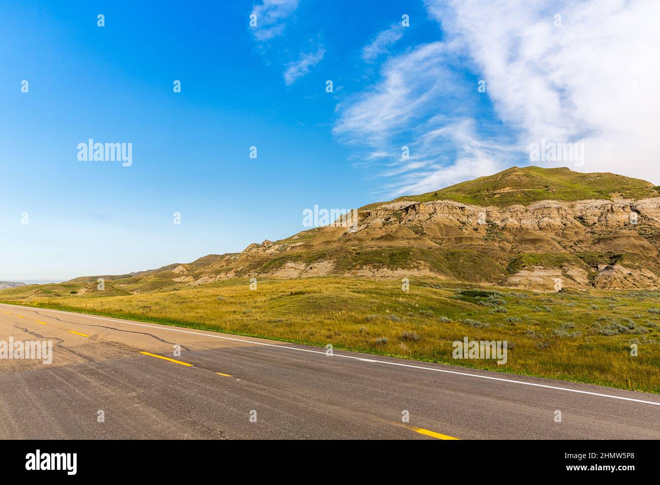 Road to Drumheller badlands in Canada Stock Photo Alamy