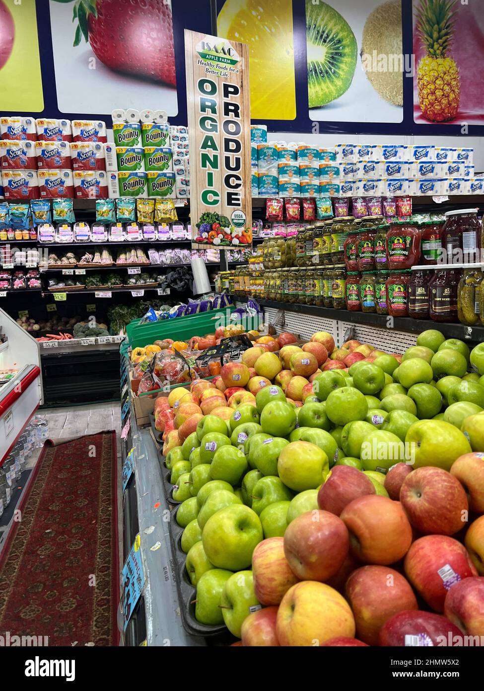 More and more grocery stores and markets are carrying organic foods as moore and more shoppers have health concerns about the quaslity of food production. Stock Photo