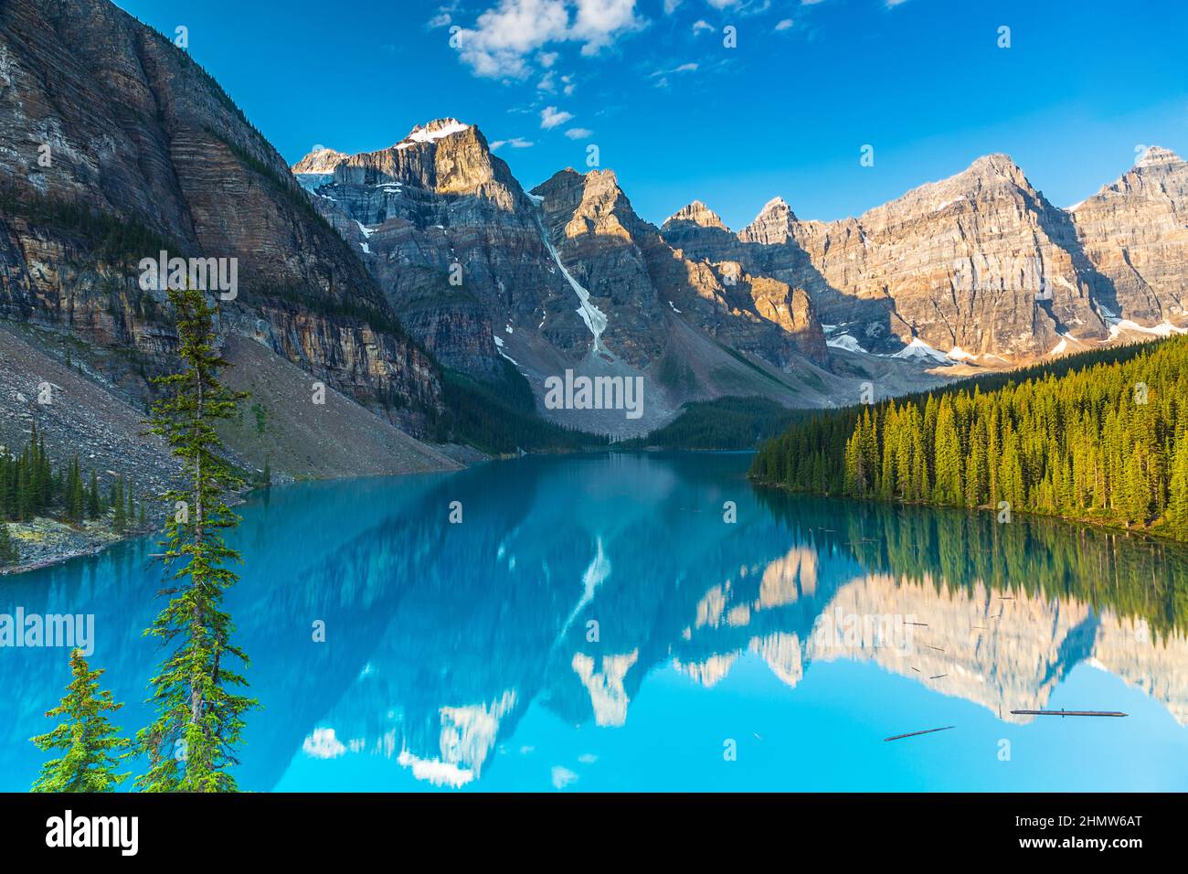 Moraine Lake at Sunrise in summer at the banff national park canada Stock Photo