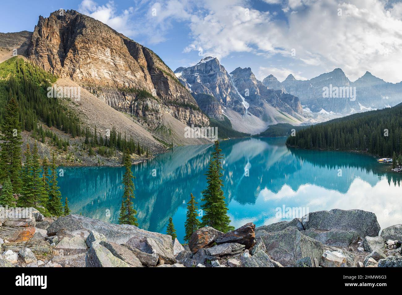 Moraine lake with the rocky mountains panorama in the banff canada Stock Photo