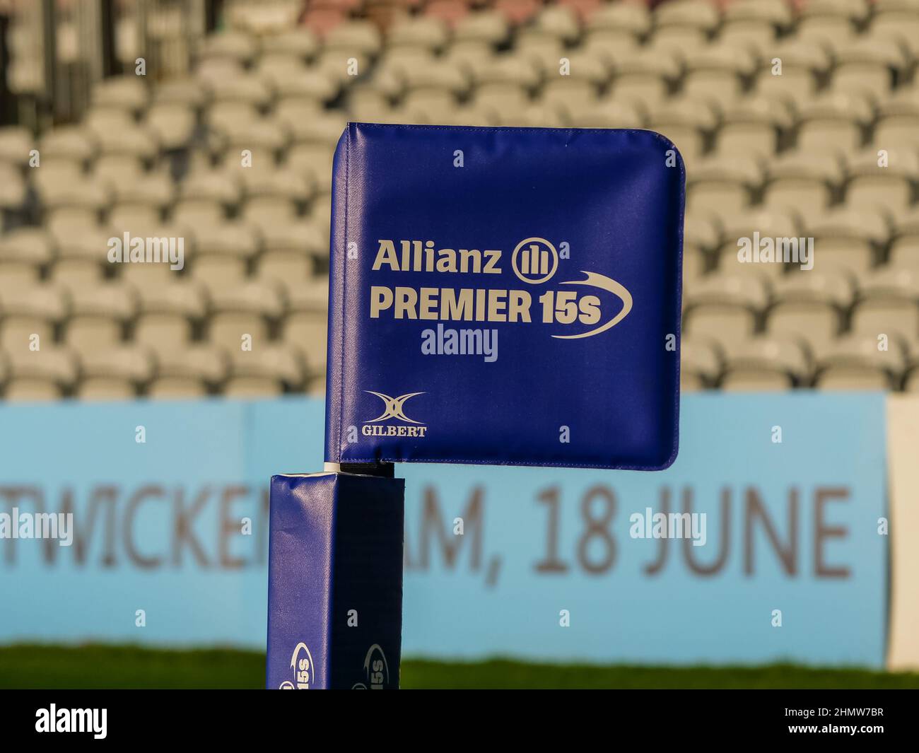 London, UK. 12th Feb, 2022. Twickenham Stoop, London, England, February 12th 2022 Allianz Premier 15s corner flag flies in the match between Harlequins Women and Worcester Warriors Women in Round 10 of the Allianz Premier 15s at the Twickenham Stoop on Saturday 12th February 2022 Claire Jeffrey/SPP Credit: SPP Sport Press Photo. /Alamy Live News Stock Photo