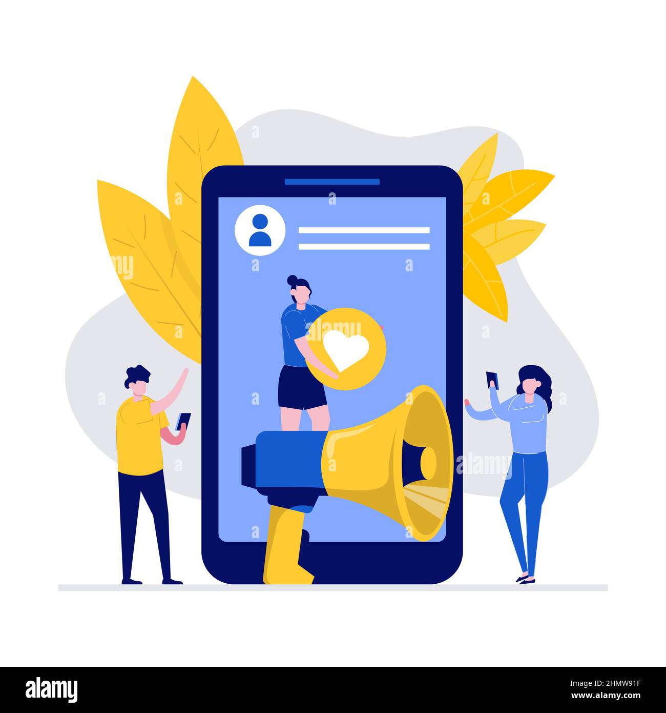 Refer a friend vector illustration concept with characters and social