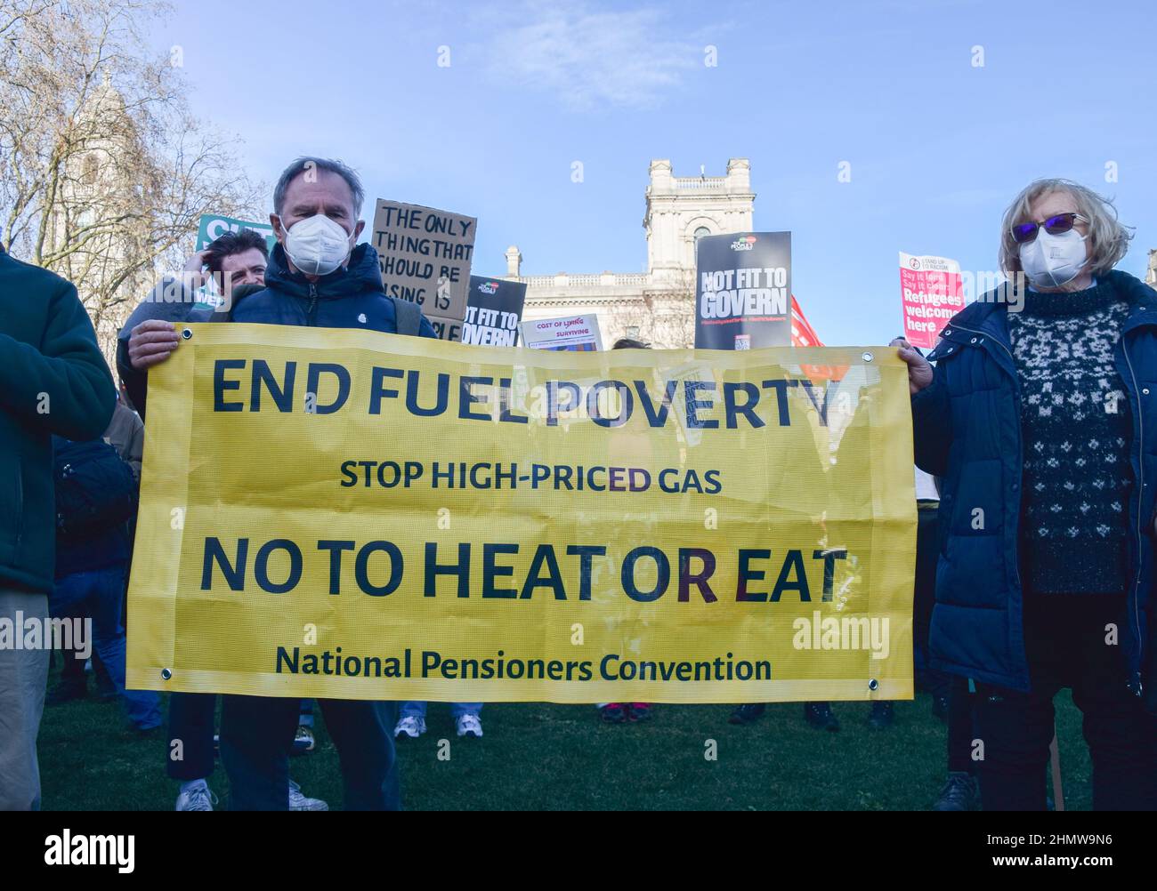 London, UK. 12th February 2022. Demonstrators gathered in Parliament Square in protest against the increases in energy prices, fuel poverty and costs of living. Credit: Vuk Valcic/ Alamy Live News Stock Photo