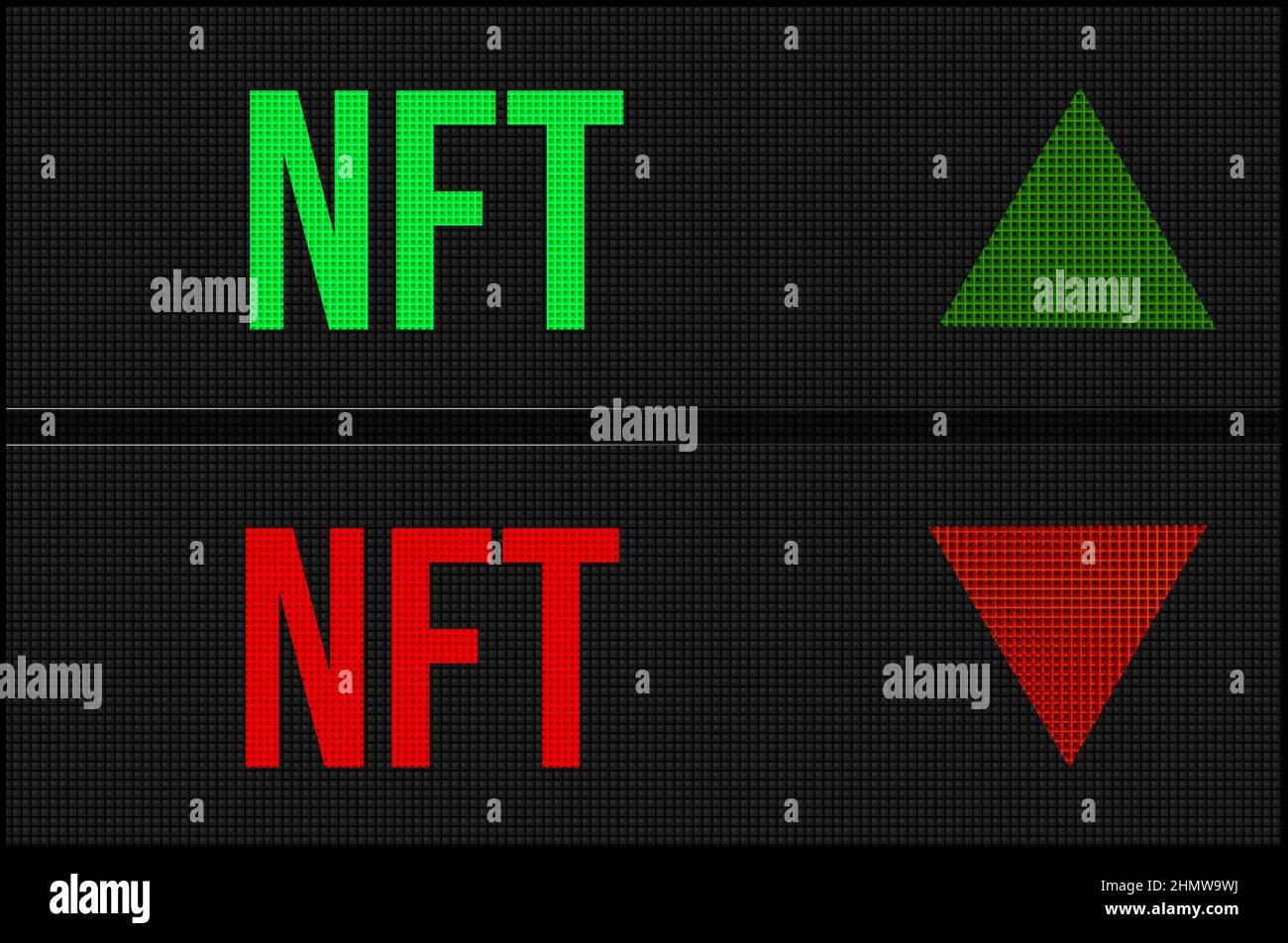 Nft Led NFT non fungible token on LED board with arrows pointing up and down ...