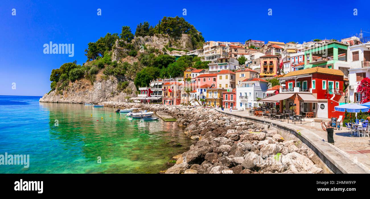 Beautiful colorful costal town Parga in Greece ,Epirus. May 2017 .Greek summer holidays Stock Photo