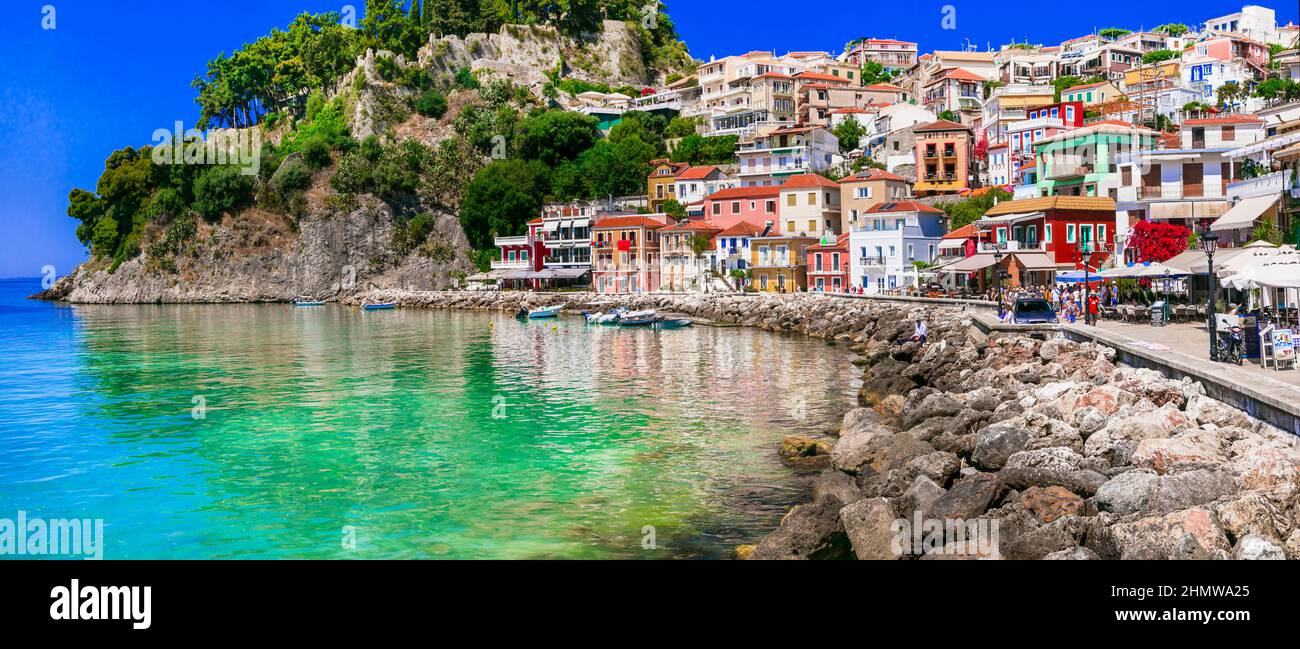 Beautiful colorful costal town Parga.  Greece, Epirus. May 2017 .Greek summer holidays Stock Photo