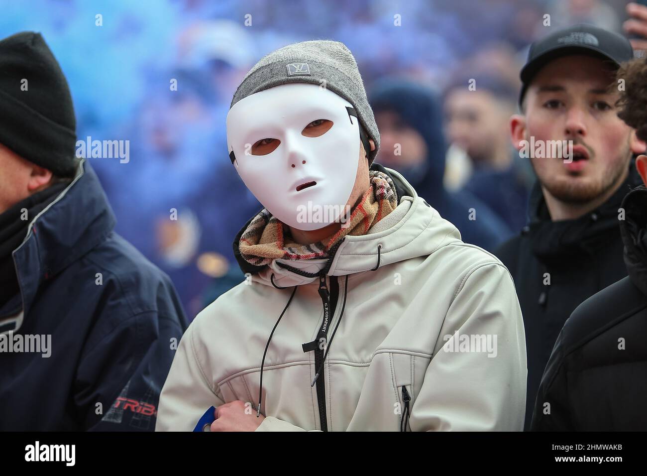A Birmingham City fan wearing a ‘faceless mask’ in protest to their