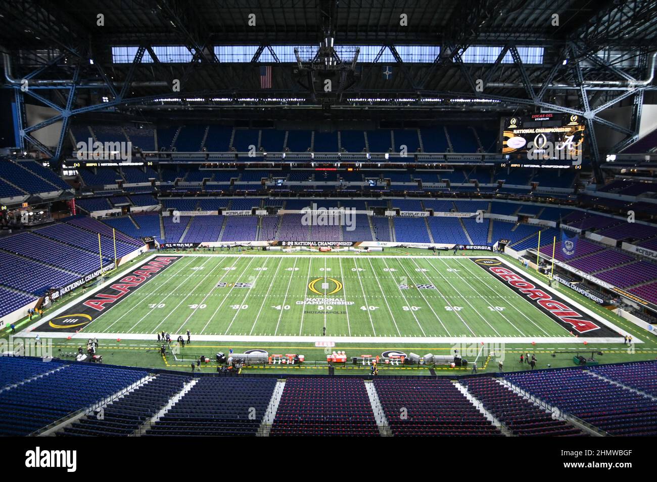 General overall view of the field in Lucas Oil Stadium before the College Football National Championship game between Alabama Crimson Tide and Georgia Stock Photo