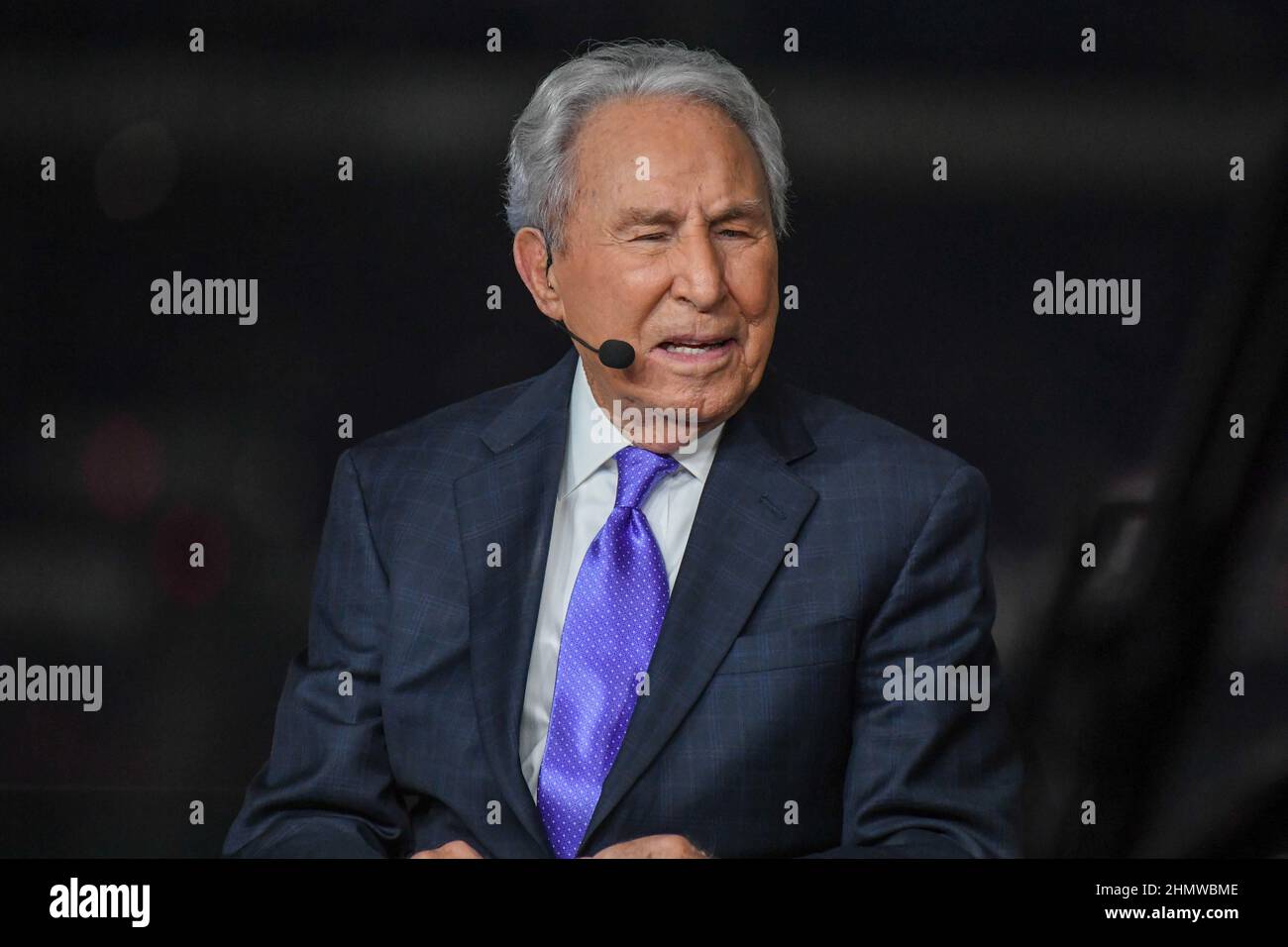 ESPN analyst Lee Corso before the College Football National Championship game between Alabama Crimson Tide and Georgia Bulldogs, Monday, Jan. 10, 2022 Stock Photo