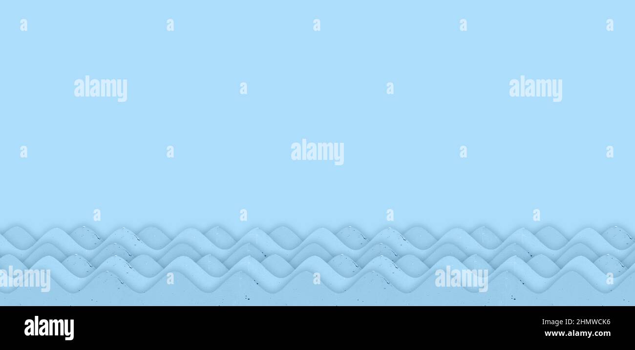 Banner with blue paper waves. Abstract background with place for text. Sea waves pattern. High quality photo Stock Photo