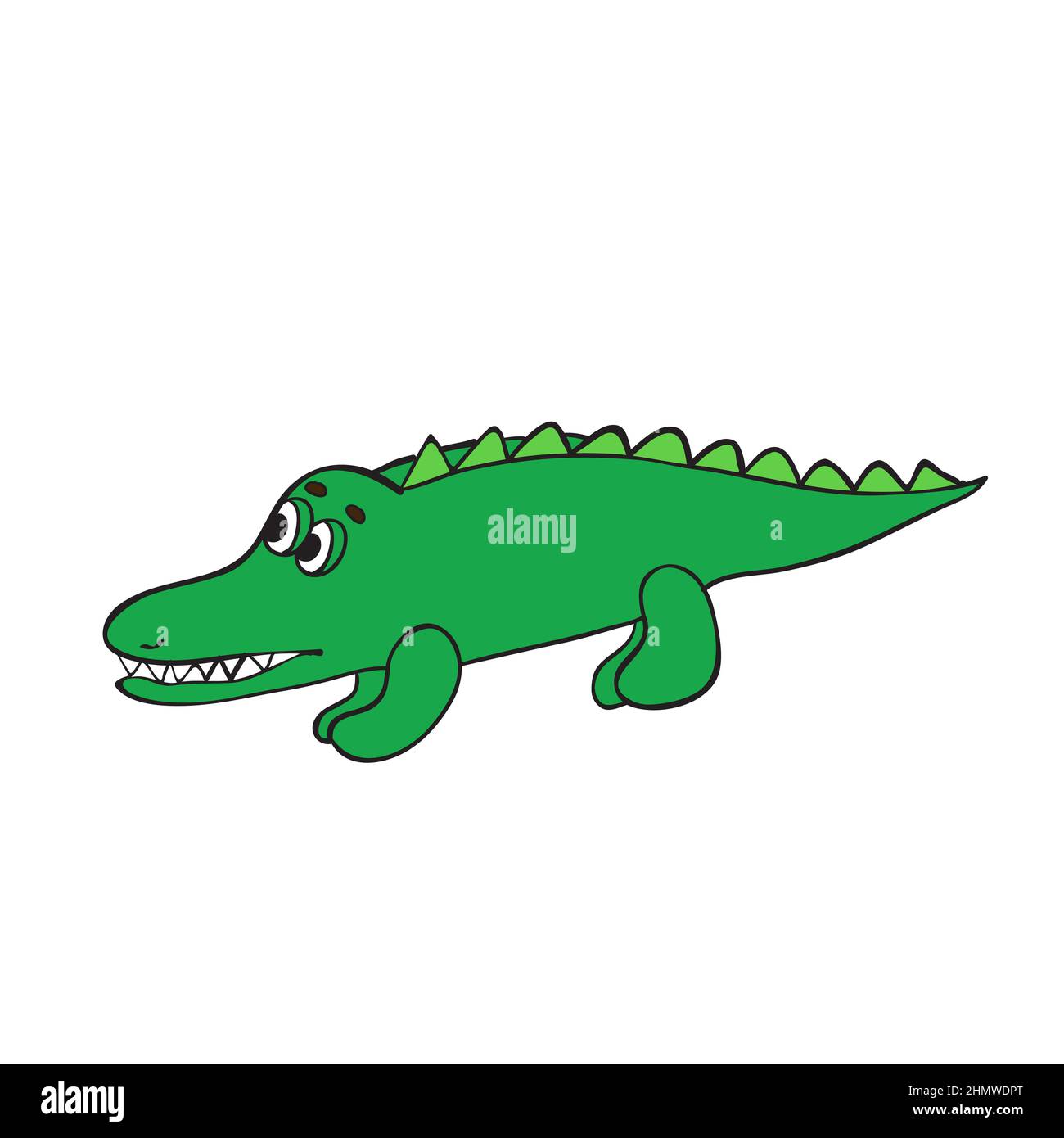 Cute friendly green crocodile with raised tail. Happy smiling alligator  isolated on white background. Childish flat cartoon vector illustration  Stock Vector Image & Art - Alamy