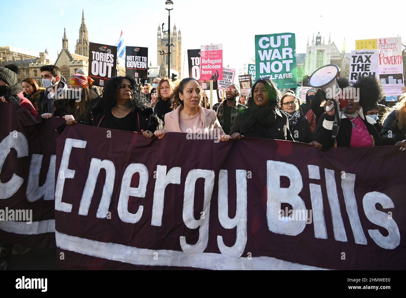 London, UK. 12th Feb, 2022. London, UK. People's Assembly Demonstration against the rise in the cost of living with soaring energy bills causing much concern and resentment against Boris Johnson and the Tory Government, Parliament Square, Westminster. Credit: michael melia/Alamy Live News Stock Photo