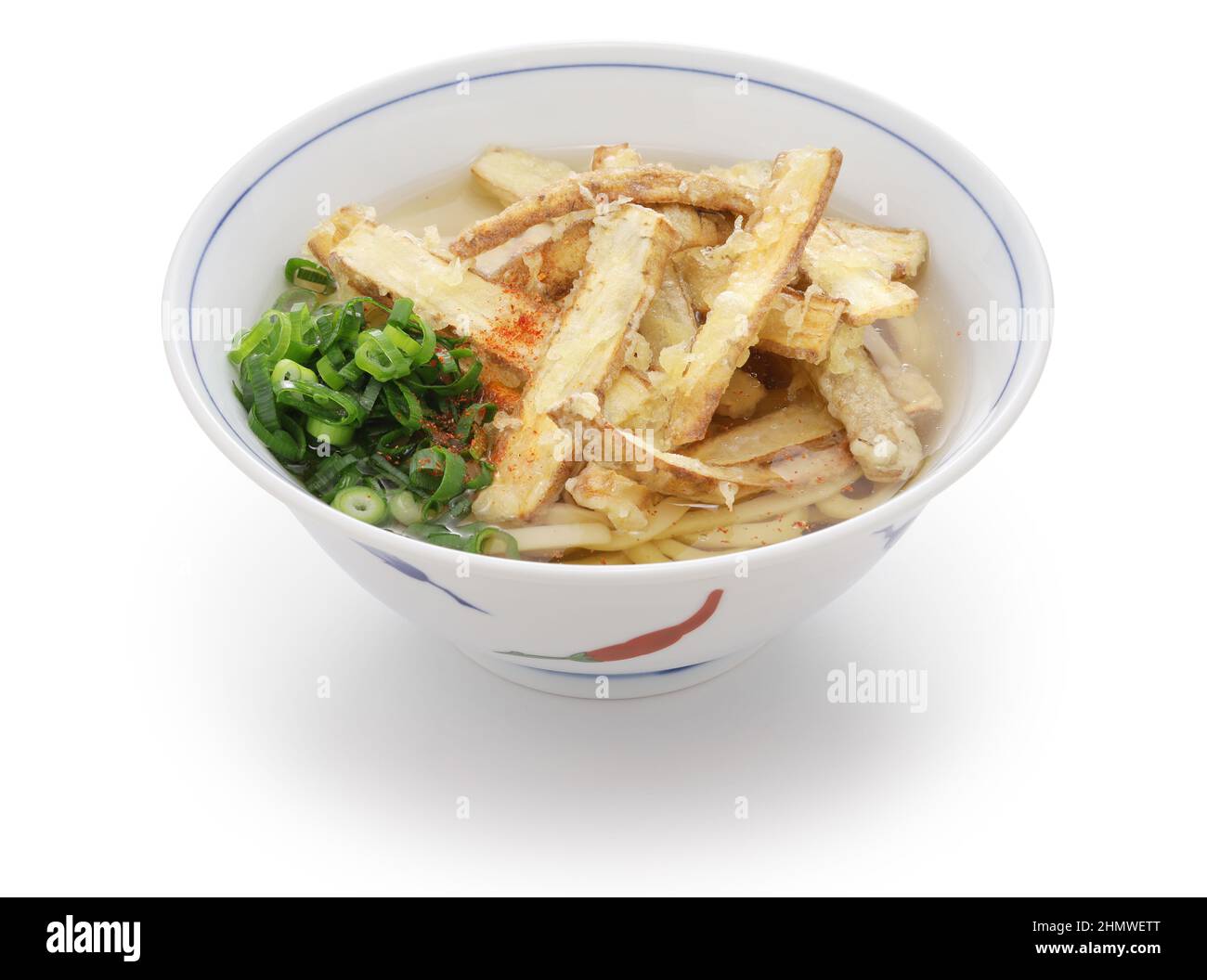 burdock tempura udon noodles soup, japanese food Stock Photo