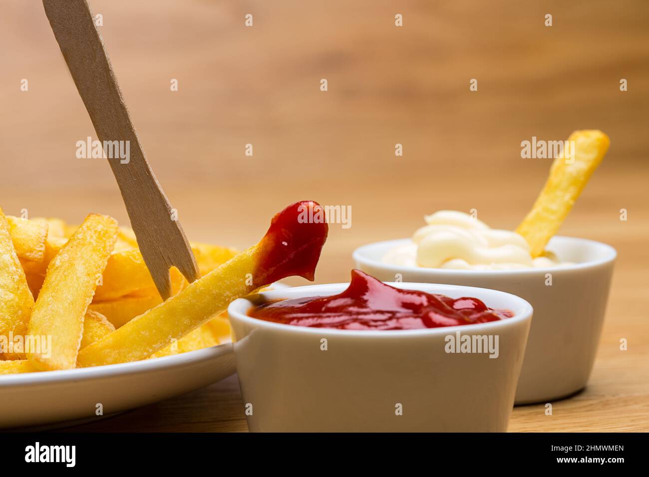Pommes fries with ketchup and mayonnaise Stock Photo Alamy