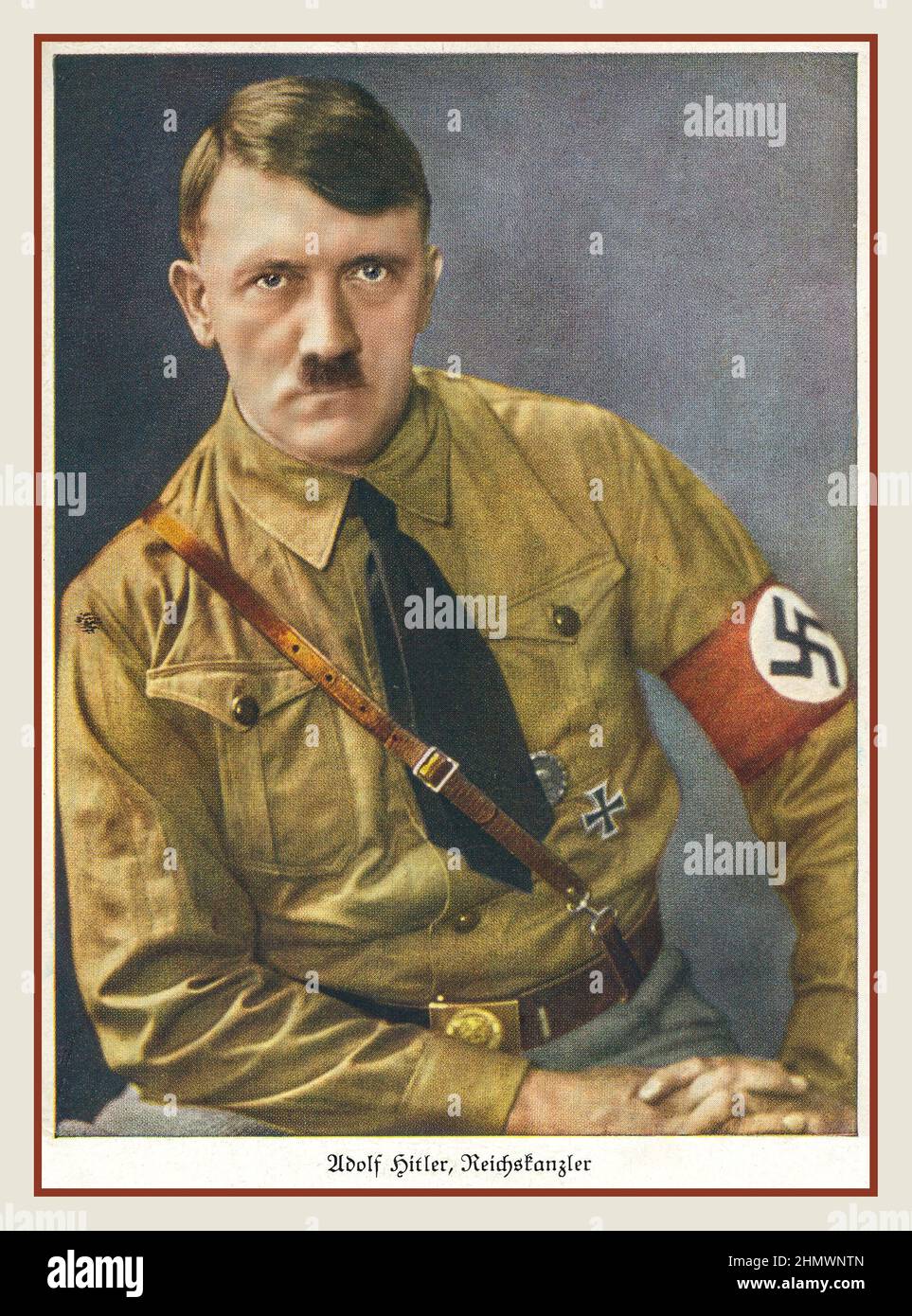 Adolf Hitler Reichs Chancellor propaganda 1930's portrait by Hoffmann in Sturmabteilung SA 'Brown Shirts' uniform, with swastika armband The Nazi paramilitary activist anti semitic branch of the party Stock Photo