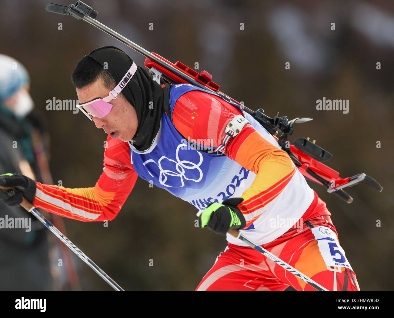 Zhangjiakou, China's Hebei Province. 12th Feb, 2022. Cheng Fangming of China competes during biathlon men's 10km sprint at National Biathlon Centre in Zhangjiakou, north China's Hebei Province, Feb. 12, 2022. Credit: Ding Ting/Xinhua/Alamy Live News Stock Photo