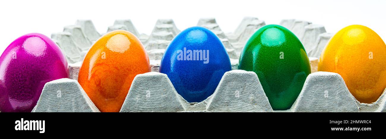 colorful easter eggs in a row Stock Photo